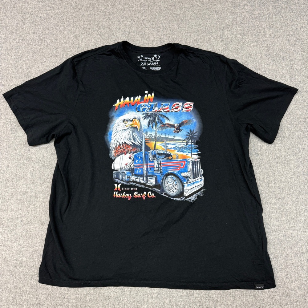 Hurley | Graphic T-Shirt | XXL | Black | Haulin Glass Semi Truck Eagle Cotton Te